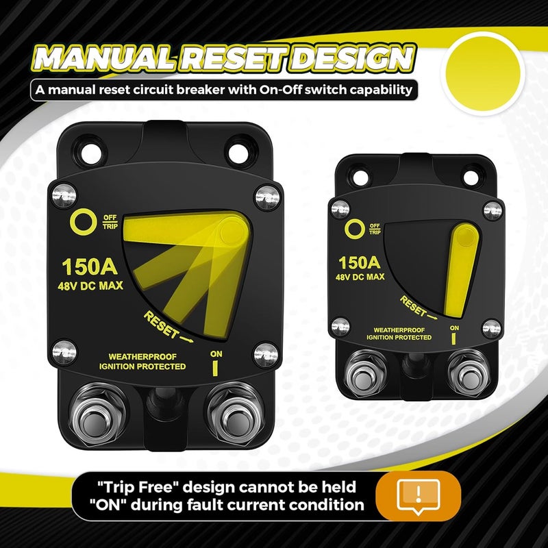BULVACK 50 Amp Circuit Breaker with Manual Reset Switch Button for Boat Marine RV Yacht, 12V-48V DC, Boat Circuit Breakers Waterproof - Image 4
